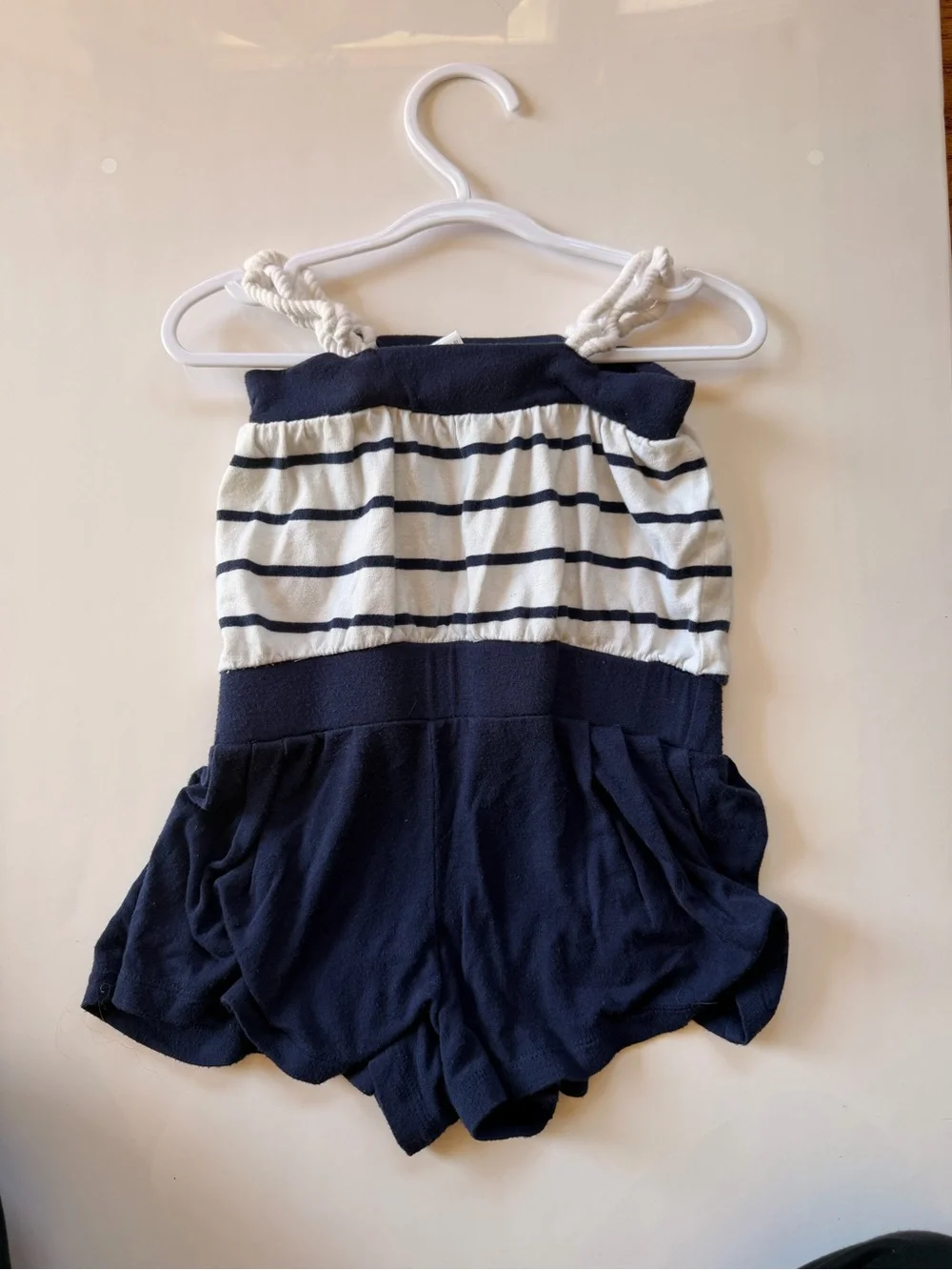 Janie and Jack 12-18M Navy and White Striped Rope-Shoulder Romper